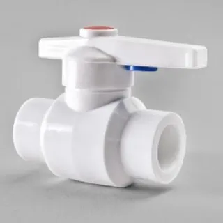 Кран шаровой полипропиленовый полнопроходной шар-латунь белый Дн25 РВК