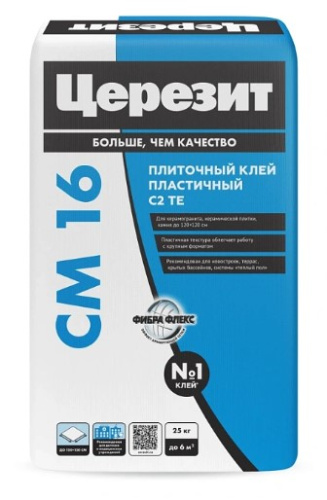 Клей для всех видов минерал. плиток, природного камня (кроме мрамора) ЦЕРЕЗИТ CM 16 эластичный 25кг