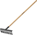 Грабли садовые, 12 витых зуб., углерод.сталь, 385*95мм с дерев. черенком в/с GRINDA GS-12 WOOD 